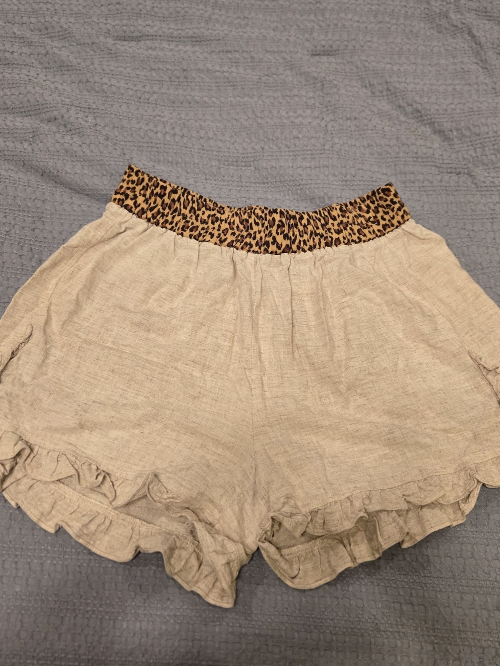 Umgee Beige Ruffle Shorts with Leopard Waistband